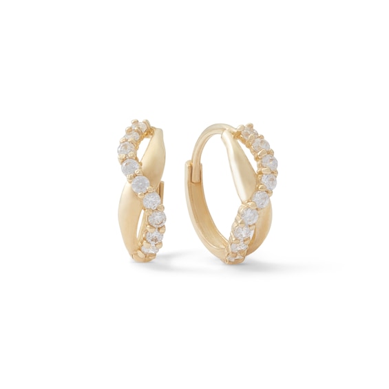 Cubic Zirconia Twisted Huggie Hoop Earrings in 14K Gold