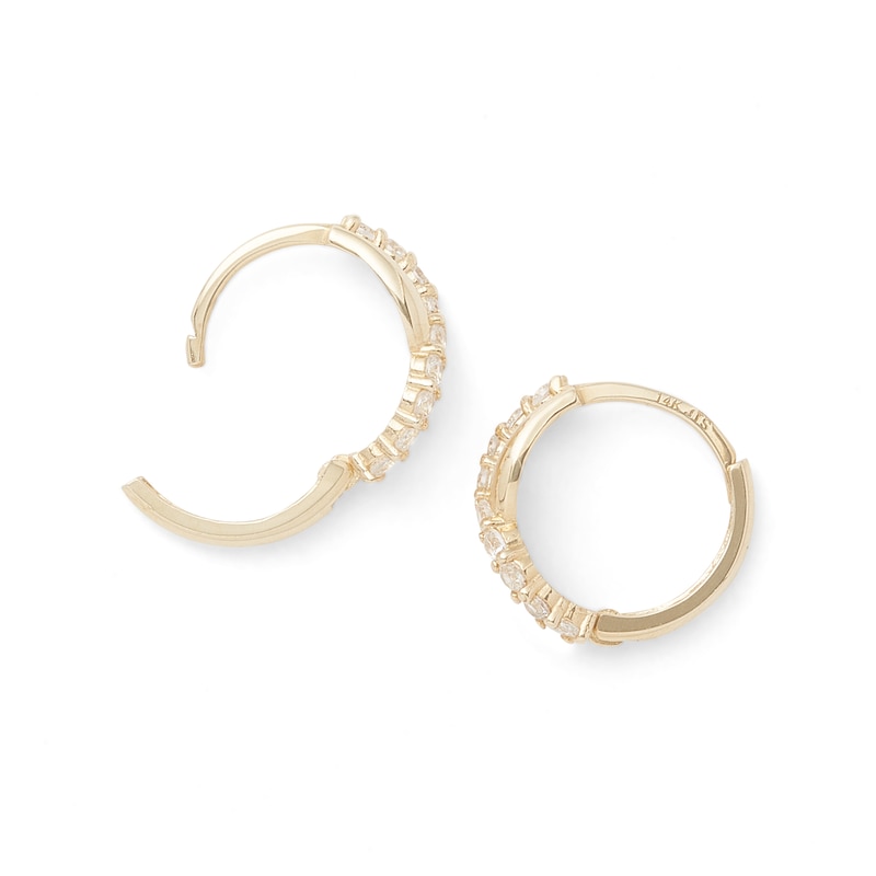 Cubic Zirconia Twisted Huggie Hoop Earrings in 14K Gold