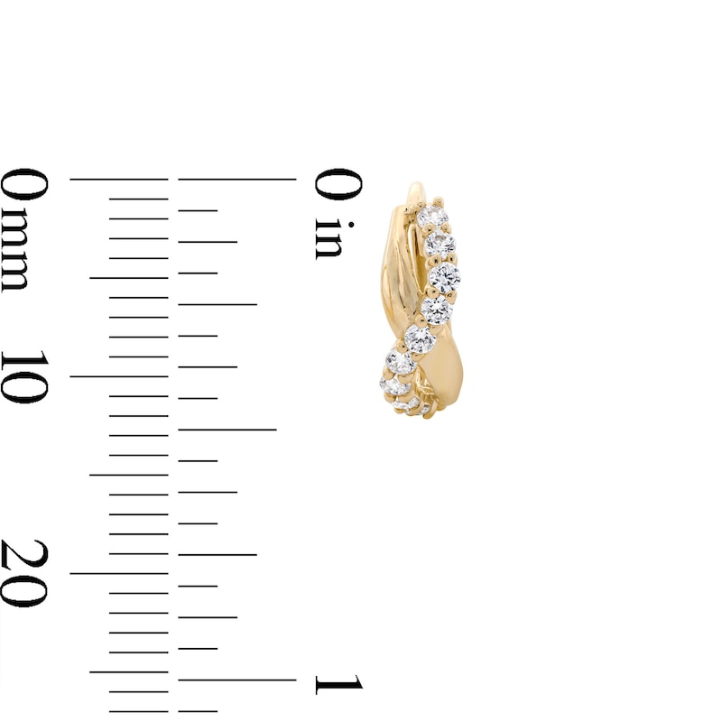 Main Image 4 of Cubic Zirconia Twisted Huggie Hoop Earrings in 14K Gold
