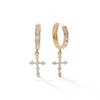 Cubic Zirconia Cross Dangle Huggie Hoop Earrings in 14K Gold