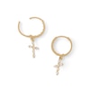 Thumbnail Image 1 of Cubic Zirconia Cross Dangle Huggie Hoop Earrings in 14K Solid Gold