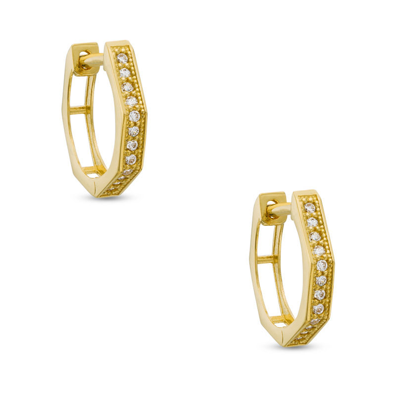 Cubic Zirconia Huggie Hoop Earrings in 14K Gold