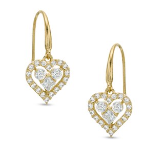 Cubic Zirconia Heart Dangle Earrings in 14K Gold