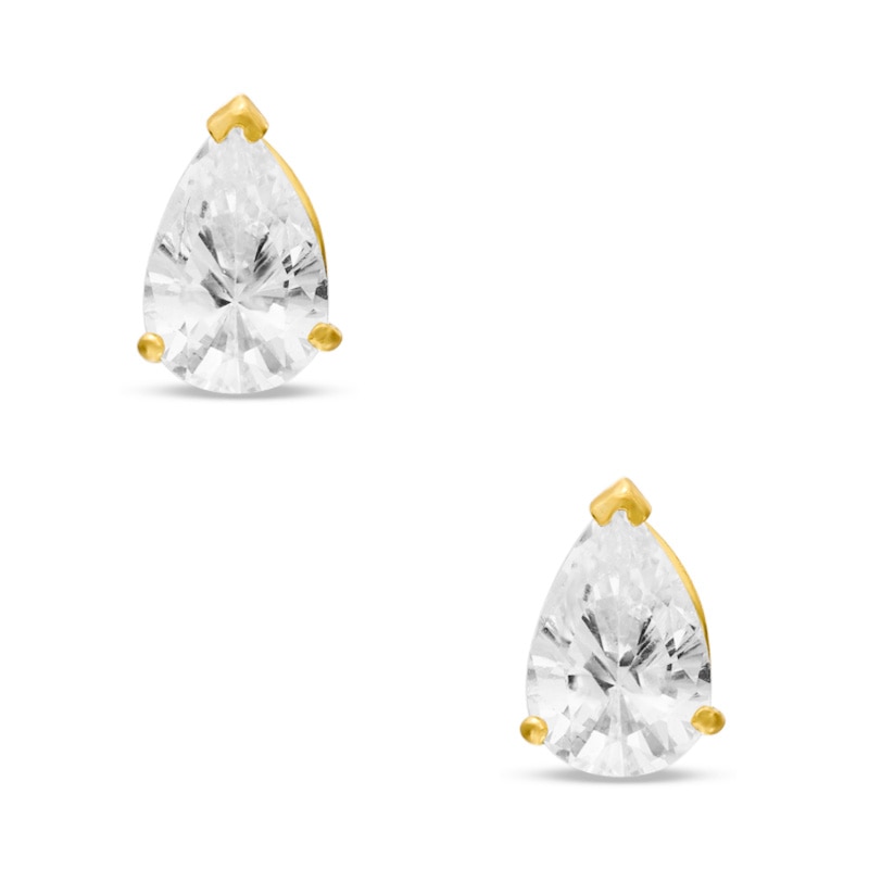 Pear-Shaped Cubic Zirconia Stud Earrings in 14K Gold