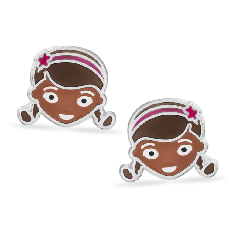 Child's Enamel Doc McStuffins Stud Earrings in Sterling Silver