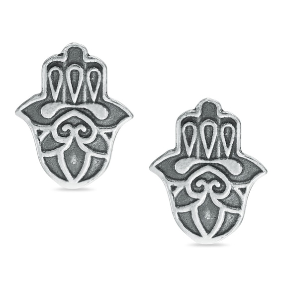 Oxidized Hamsa Stud Earrings in Sterling Silver