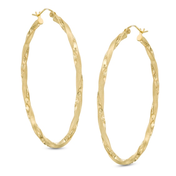 Diamond-Cut Twist Hoop Earrings in 14K Gold