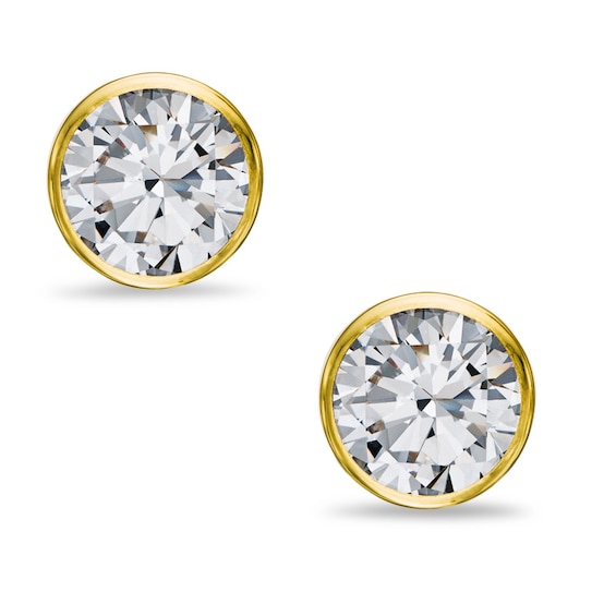 7mm Cubic Zirconia Solitaire Stud Earrings in 14K Gold