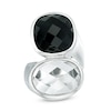 Thumbnail Image 0 of Cushion-Cut Onyx and Simulated White Quartz Checkered Bypass Ring in White Rhodium Brass - Size 7
