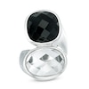Thumbnail Image 1 of Cushion-Cut Onyx and Simulated White Quartz Checkered Bypass Ring in White Rhodium Brass - Size 7