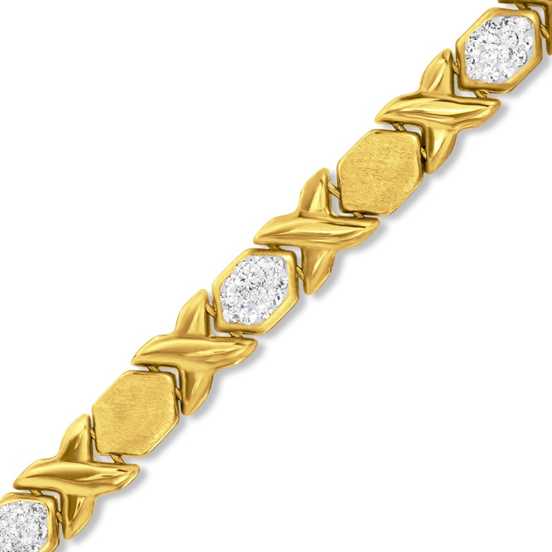 Main Image 1 of 10K Gold Bonded Crystal "X" and "O" Stampato Bracelet - 8"