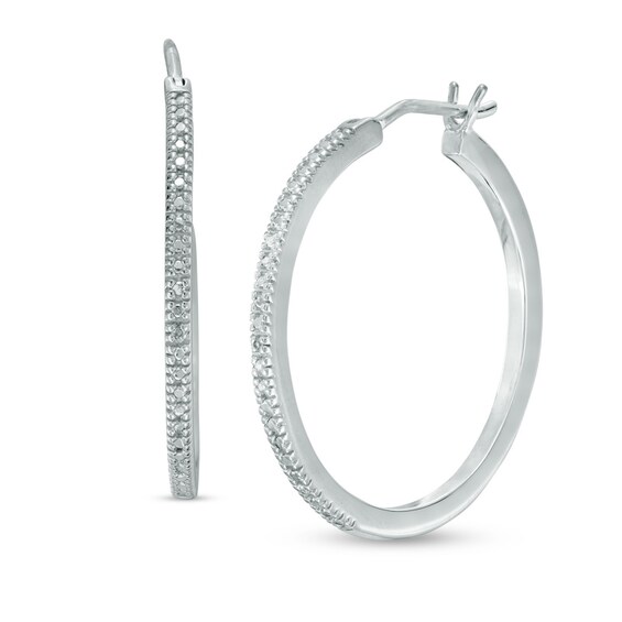 Diamond Accent Hoop Earrings in Sterling Silver