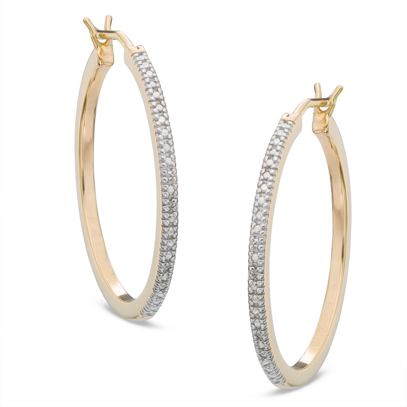 Diamond Accent Hoop Earrings in Sterling Silver and 14K Gold Plate