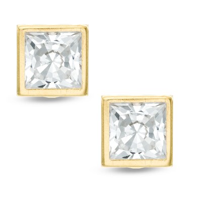 14K Gold CZ Princess-Cut Frame Studs