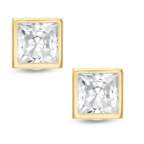 14K Gold CZ Princess-Cut Frame Studs