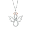 Diamond Accent Angel with Wings Pendant in Sterling Silver and 14K Rose Gold Plate