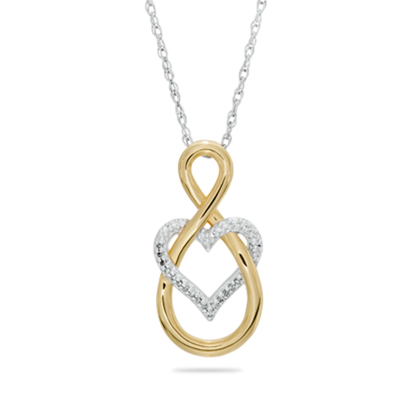 Diamond Accent Intertwined Infinity with Heart Pendant in Sterling Silver and 14K Gold Plate