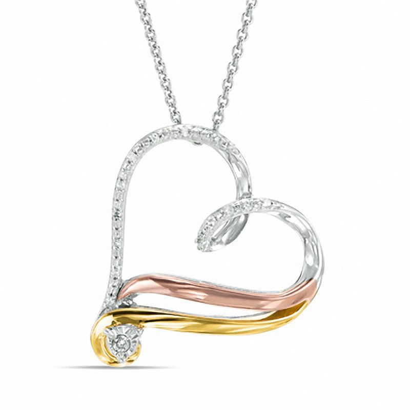 Main Image 1 of Diamond Accent Looping Titled Heart Pendant in Sterling Silver and 14K Two-Tone Gold Plate