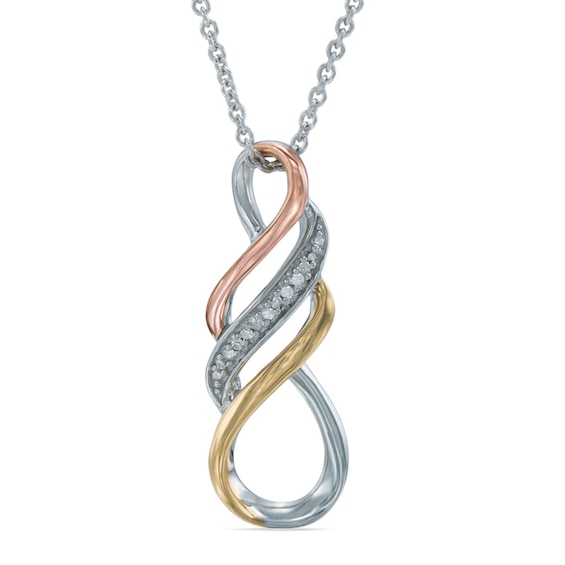 Diamond Accent Cascading Infinity Pendant in Sterling Silver and 14K Two-Tone Gold Plate