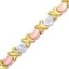 Thumbnail Image 1 of Crystal "X" and Heart Stampato Bracelet in 10K Two-Tone Gold Bonded Sterling Silver - 8"