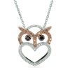 Thumbnail Image 1 of Enhanced Black, Champagne and White Diamond Accent Beaded Owl Heart Pendant in Sterling Silver