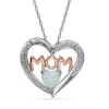 Thumbnail Image 1 of 4mm Heart-Shaped Lab-Created Opal and Diamond Accent &quot;MOM&quot; Heart Pendant in Sterling Silver and 14K Rose Gold Plate