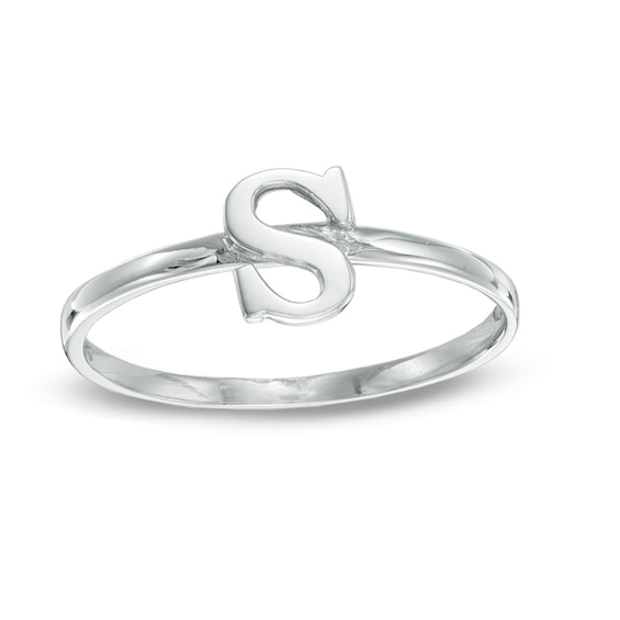 Stackable Letter "S" Ring in 10K White Gold - Size 7