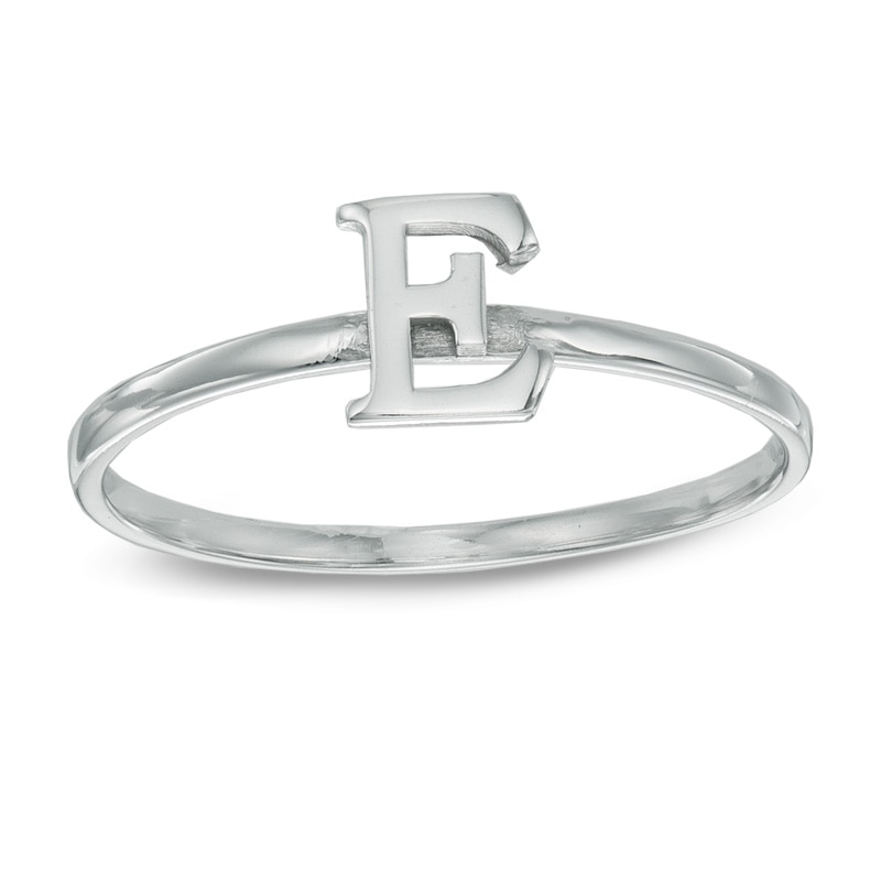 Stackable Letter "E" Ring in 10K White Gold - Size 7