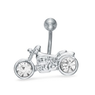 014 Gauge Crystal Motorcycle Belly Button Ring in Stainless Steel