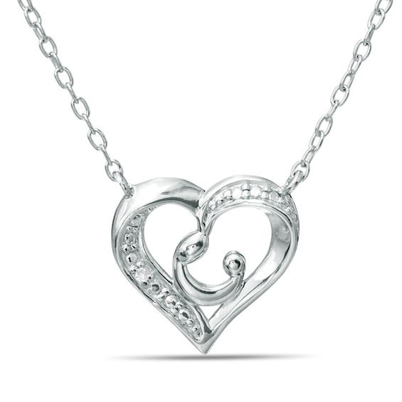 Diamond Accent Motherly Love Heart Pendant in Sterling Silver