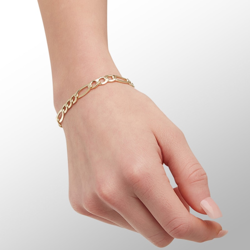 Main Image 2 of 10K Hollow Gold Figaro Chain Bracelet - 8"
