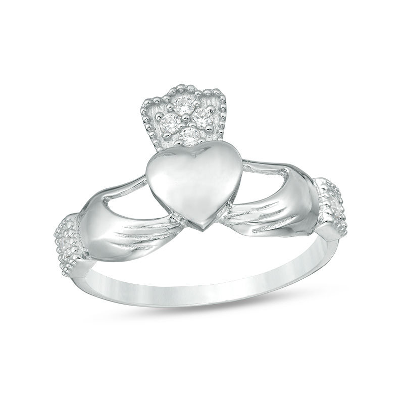 Cubic Zirconia Claddagh Ring in Sterling Silver - Size 6