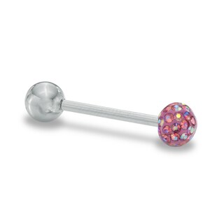 Stainless Steel Crystal Iridescent Pink Barbell - 14G