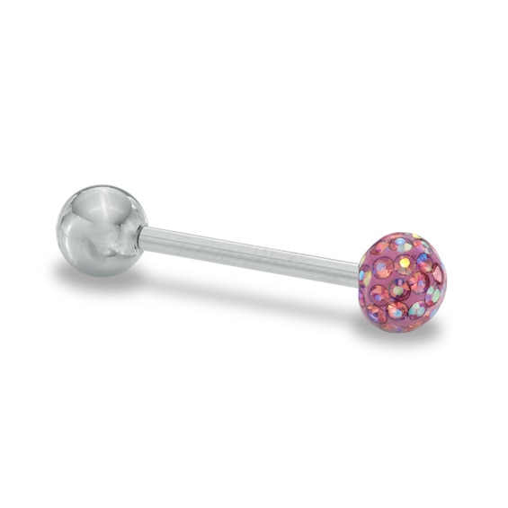 Stainless Steel Crystal Iridescent Pink Barbell - 14G