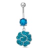 Thumbnail Image 1 of 014 Gauge Teal Crystal Flower Dangle Belly Button Ring in Stainless Steel