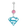 Thumbnail Image 1 of 014 Gauge Blue Supergirl Logo Dangle Belly Button Ring with Pink Crystal in Stainless Steel