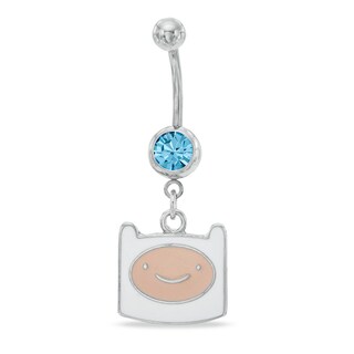 014 Gauge Adventure Time Finn Dangle Belly Button Ring with Blue Crystal in Stainless Steel
