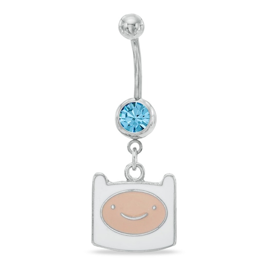 014 Gauge Adventure Time Finn Dangle Belly Button Ring with Blue Crystal in Stainless Steel