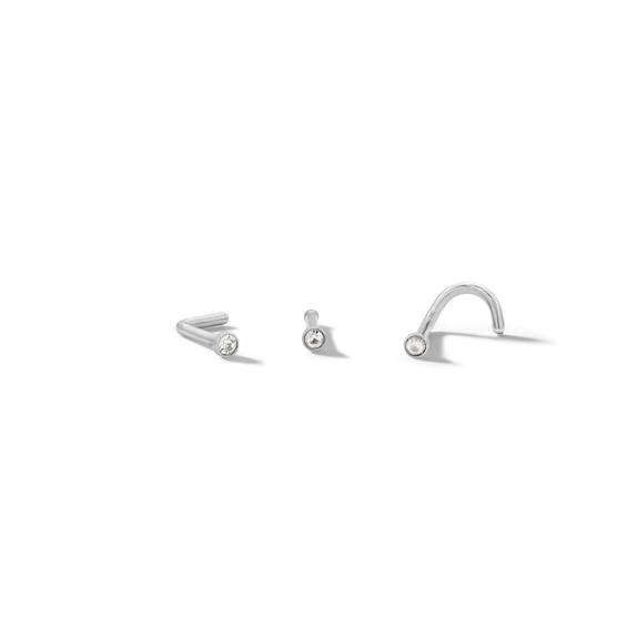 Solid Stainless Steel Crystal Solitaire Nose Stud Set - 18G