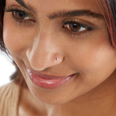 Solid Stainless Steel Crystal Solitaire Nose Stud Set - 18G