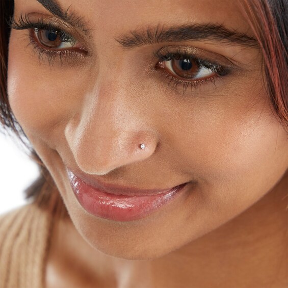 Solid Stainless Steel Crystal Solitaire Nose Stud Set - 18G