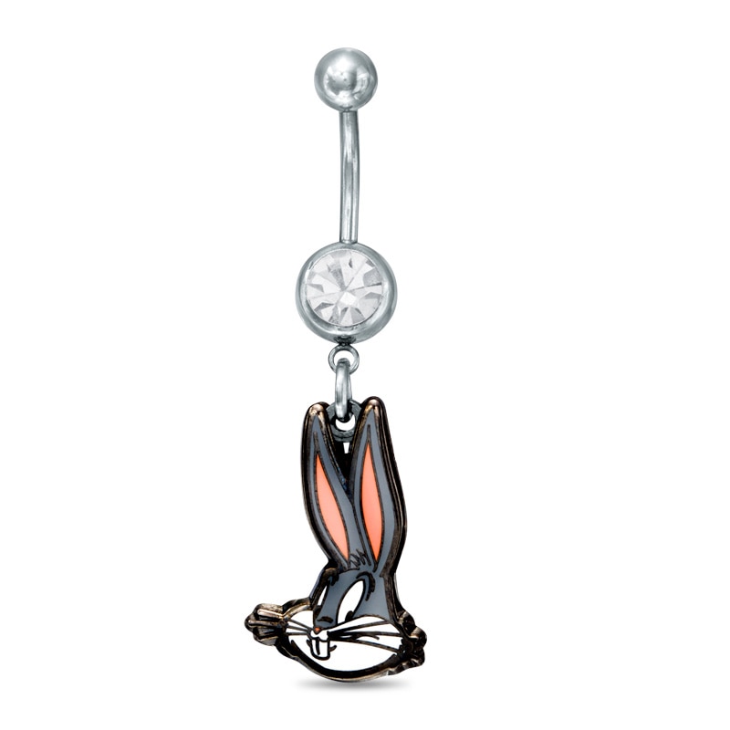 014 Gauge Crystal Bugs Bunny Dangle Belly Button Ring in Stainless Steel