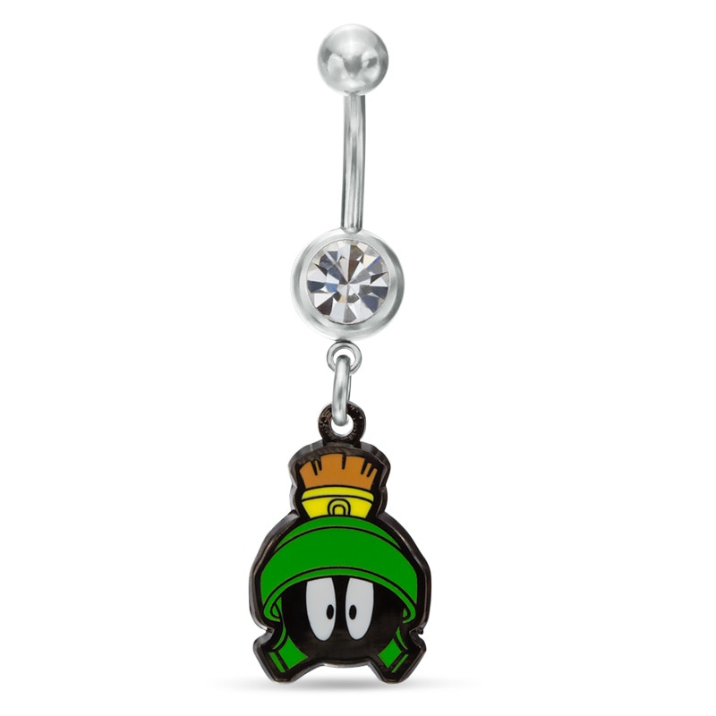 Main Image 1 of 014 Gauge Marvin the Martian Dangle Belly Button Ring with Crystal in Stainless Steel
