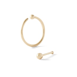 14K Hollow and Solid Gold Hoop and Nose Stud Set - 20G 5/16&quot;