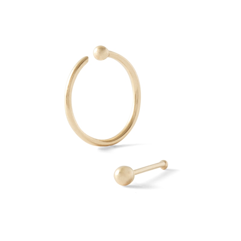 Main Image 1 of 14K Hollow and Solid Gold Hoop and Nose Stud Set - 20G 5/16"