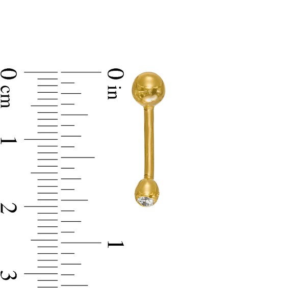 014 Gauge Cubic Zircona Curved Barbell in 10K Gold