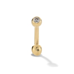 10K Solid Gold CZ Bezel Curved Barbell - 16G