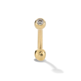 10K Solid Gold CZ Bezel Curved Barbell - 16G