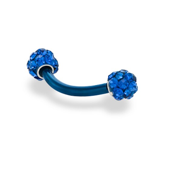 016 Gauge Blue Cubic Zirconia Curved Barbell in Stainless Steel with Blue IP - 5/16"