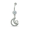 Thumbnail Image 1 of 014 Gauge Cubic Zirconia Half Moon with Star Dangle Belly Button Ring in Stainless Steel